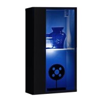 Black Floating Display Cabinet with LED Lighting & Glass Shelf - Neo