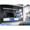 White Floating TV Unit with LED Lighting &amp; Open Shelves - Neo