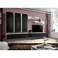 Black Floating TV Unit with Wall Hanging Units - Neo