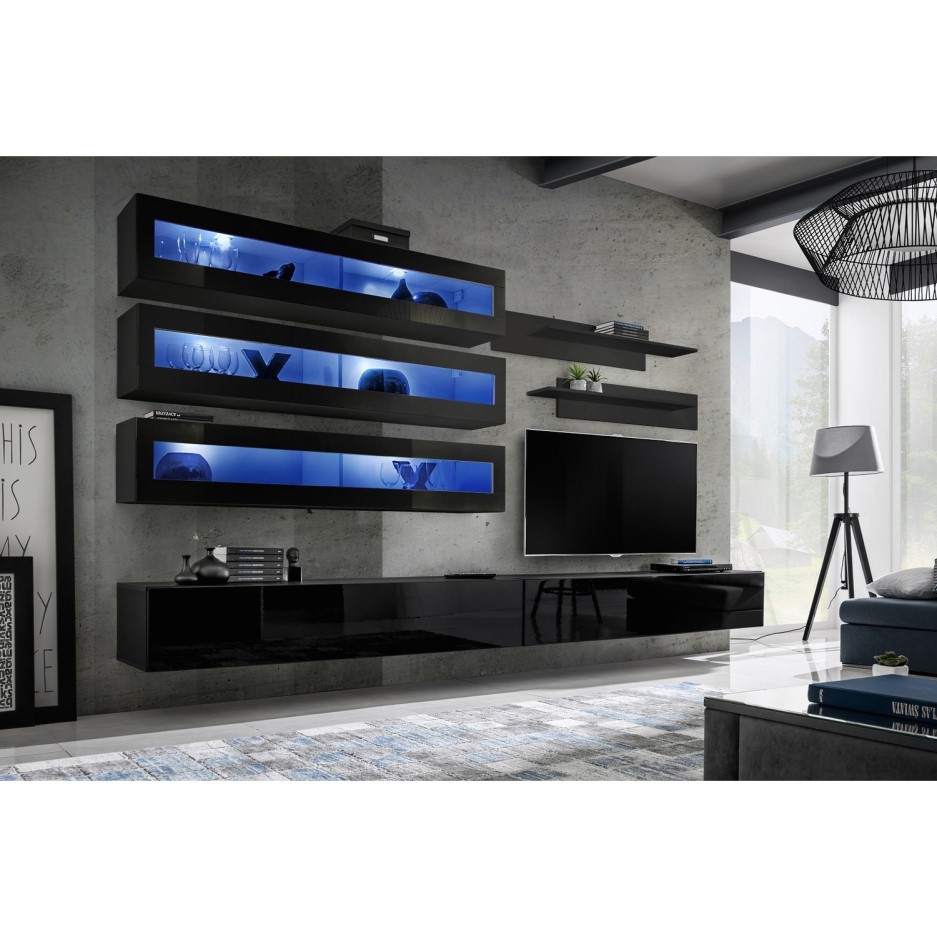 Black Floating TV Unit with Wall Hanging Display Units - Neo | Furniture123 gif