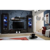 Black TV Unit with Two Display Cabinets - Neo
