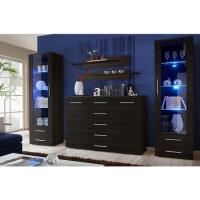 Black Display Cabinet with Two Tall Units & Shelves - Neo