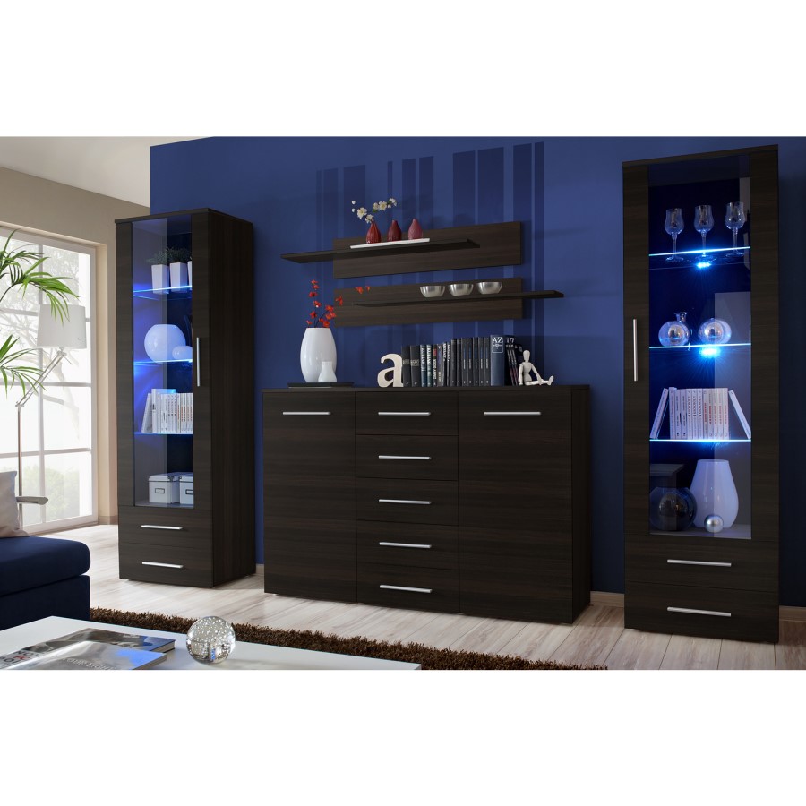 Black Display Cabinet with Two Tall Units & Shelves - Neo