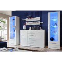 White Display Cabinet with Two Tall Units & Shelves - Neo
