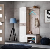 White & Oak Hall Storage Unit with Coat Hooks - Neo White & Oak Hall Storage Unit with Coat Hooks - Neo