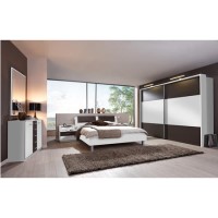 Wiemann Portland 2 Door Sliding Wardrobe in White and Havana with LED Lights - Assembly Included