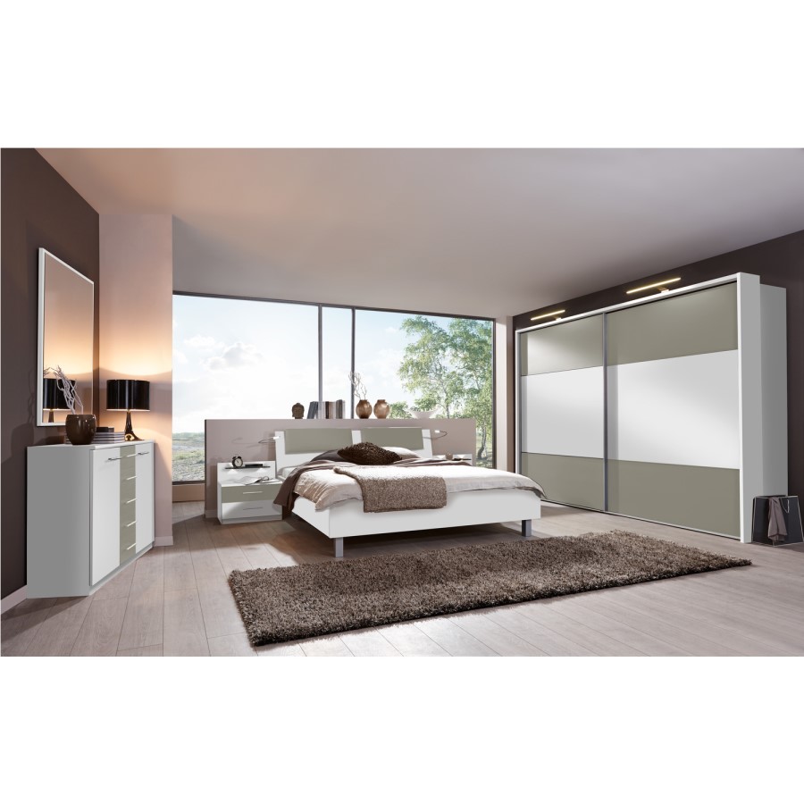 Wiemann Portland 2 Door Sliding Wardrobe in White and Grey with LED Lights - Assembly Included
