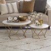 White Faux Marble Nesting Tables with Gold Metal Base