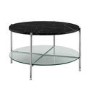 Round Black Faux Marble Coffee Table with Silver & Glass Base