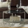 Round Black Faux Marble Coffee Table with Silver &amp; Glass Base