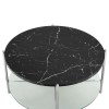 Round Black Faux Marble Coffee Table with Silver &amp; Glass Base