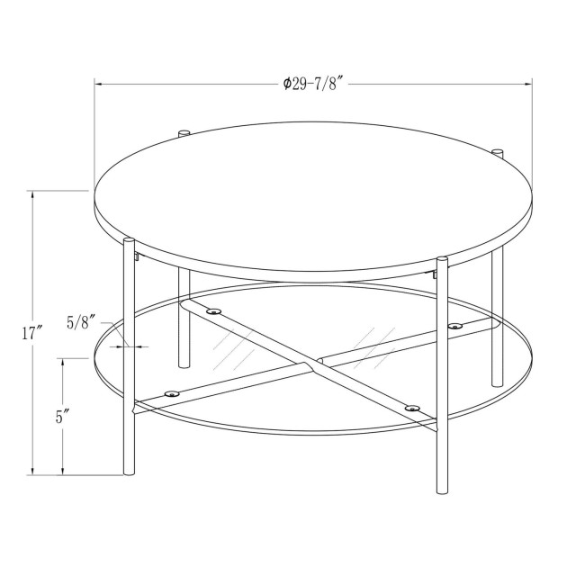 White Faux Marble Round Coffee Table with Gold Legs & Glass Shelf