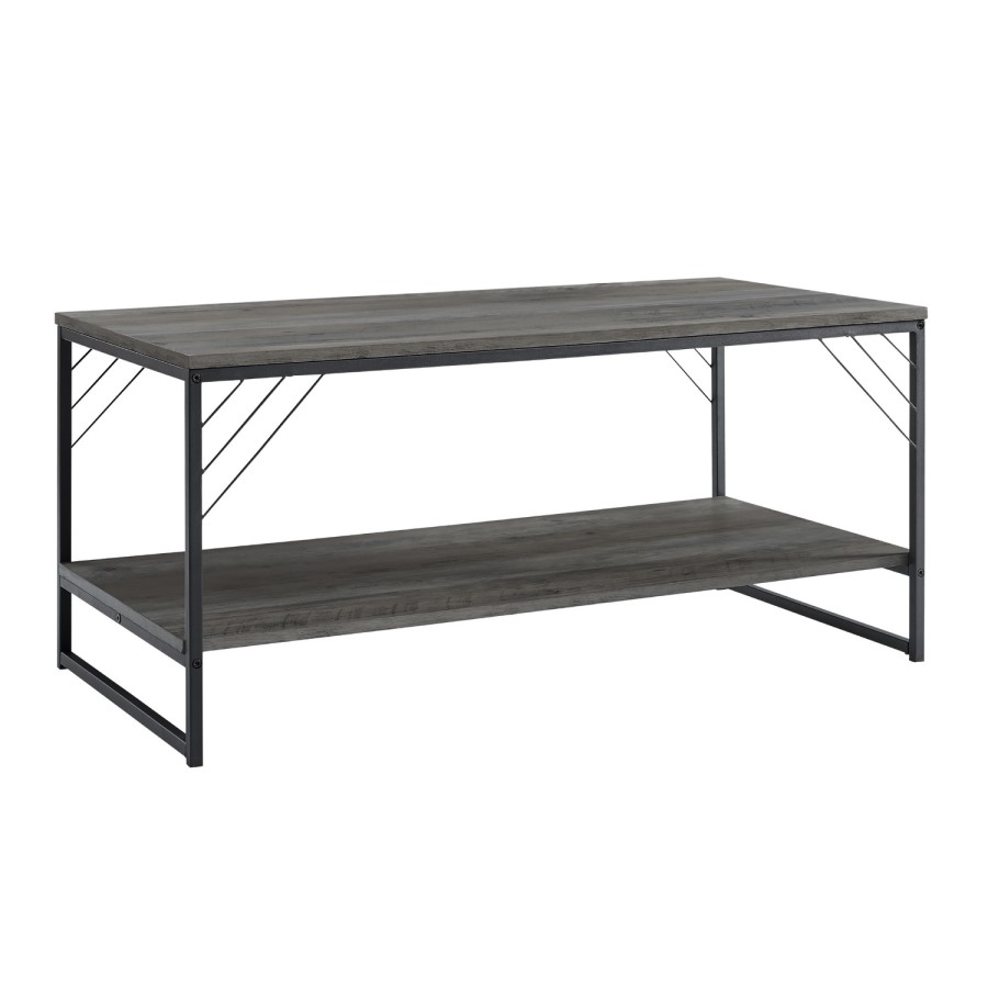 Dark Grey Wash Coffee Table with Black Metal Base- Industrial