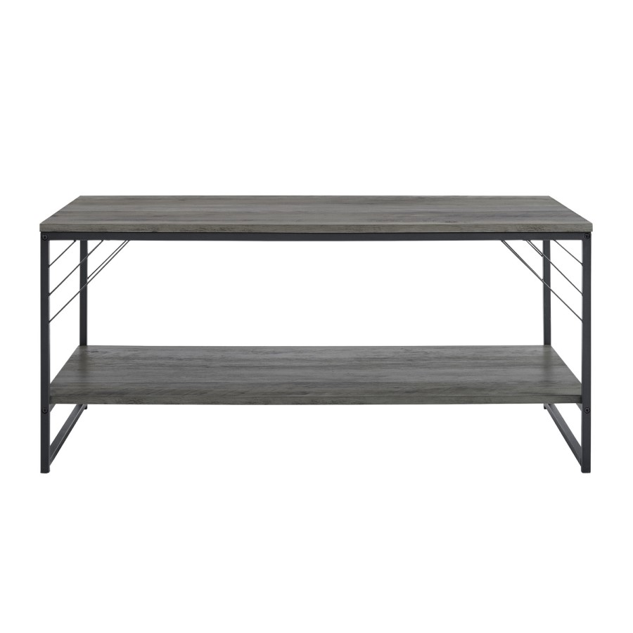 Dark Grey Wash Coffee Table with Black Metal Base- Industrial