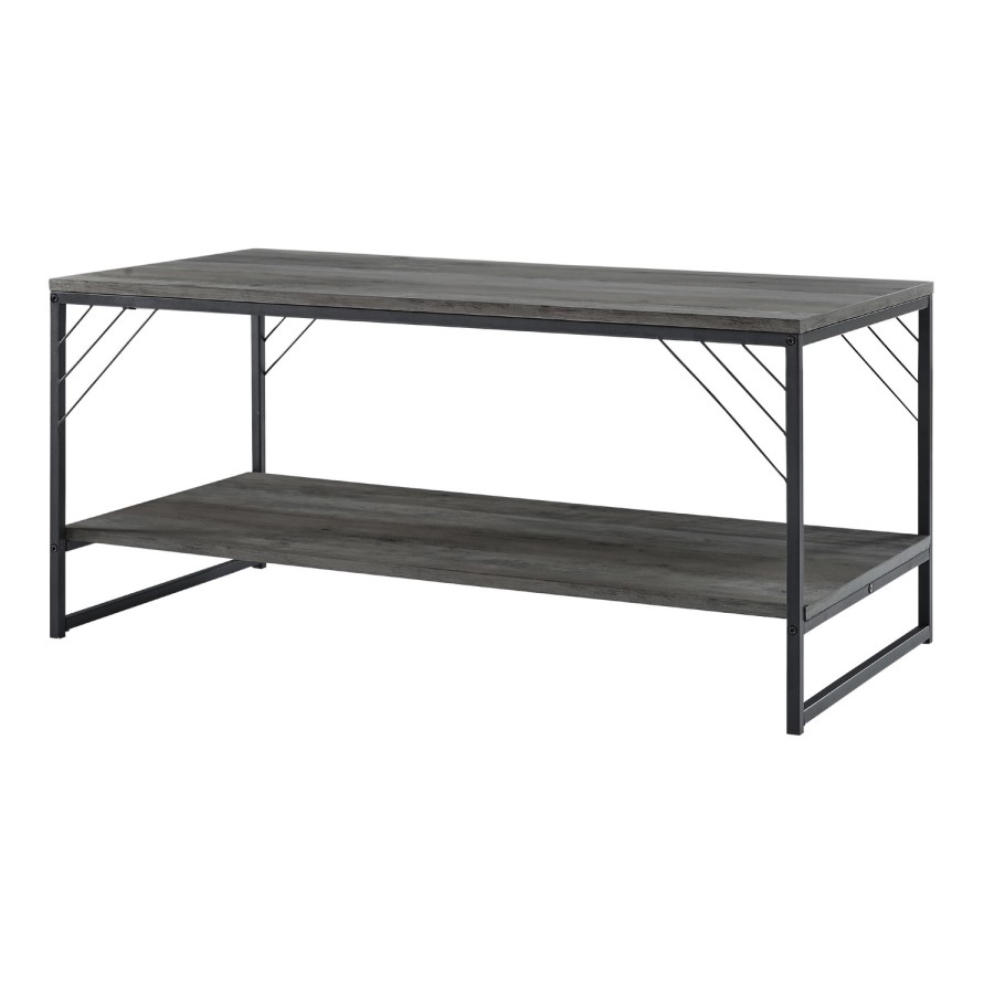Dark Grey Wash Coffee Table with Black Metal Base- Industrial
