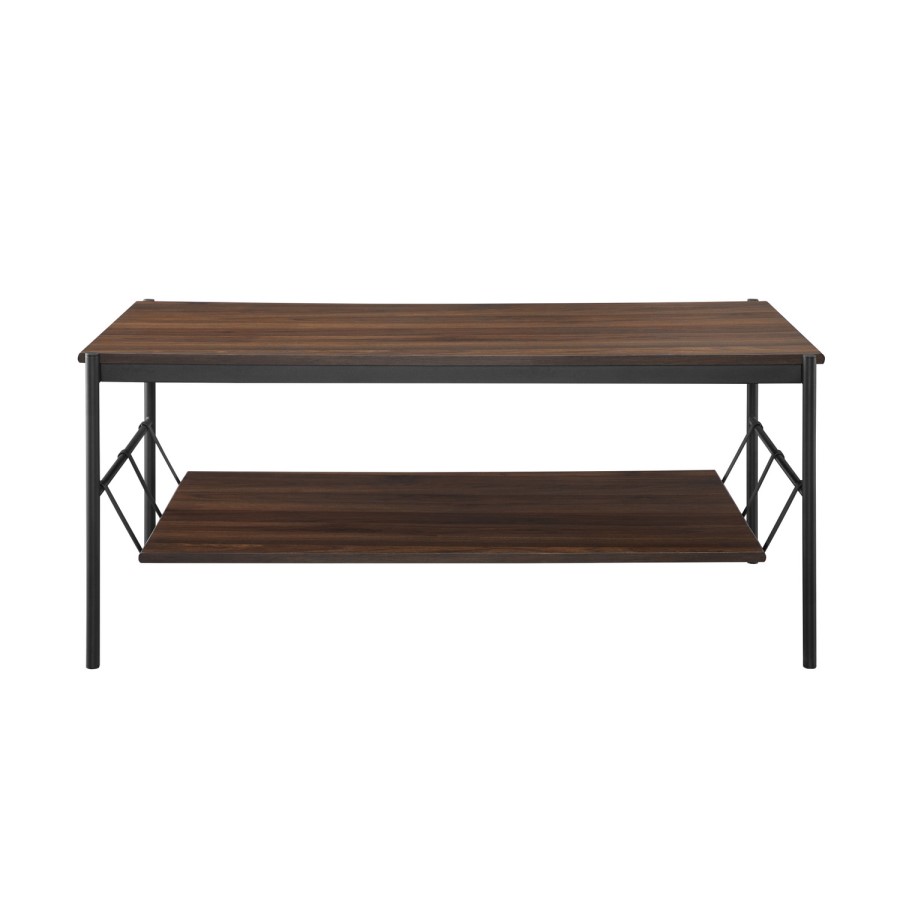 Dark Walnut Coffee Table with Industrial Black Metal Legs