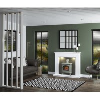 Grey Freestanding Fireplace Suite With Grey Electric Stove with Flue - Be Modern Kingsbridge 