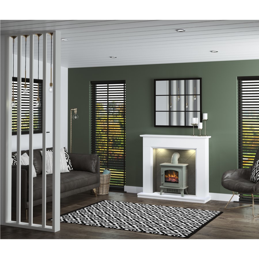 Grey Freestanding Fireplace Suite With Grey Electric Stove with Flue - Be Modern Kingsbridge 