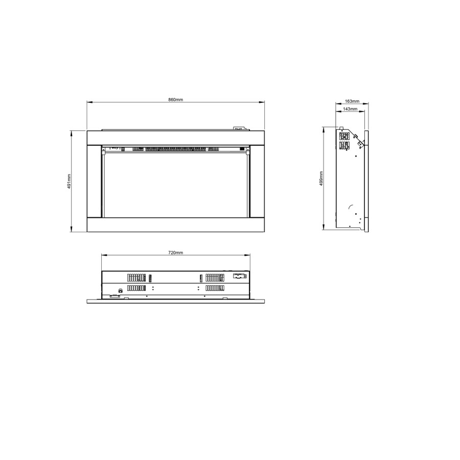 Avella Wall Inset Electric Fire Matt Black