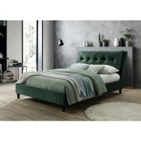 Amaya Buttoned Pillow Headboard King Size Bed In Green