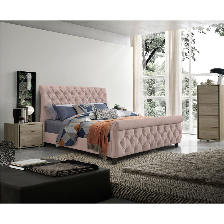 Anna Scroll Headboard and Footboard Super King Size bed in Pink