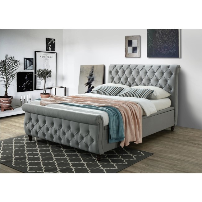 Anna Ottoman Scroll Headboard and Footboard Double bed in Grey