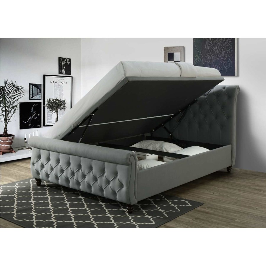 Anna Ottoman Scroll Headboard and Footboard Double bed in Grey