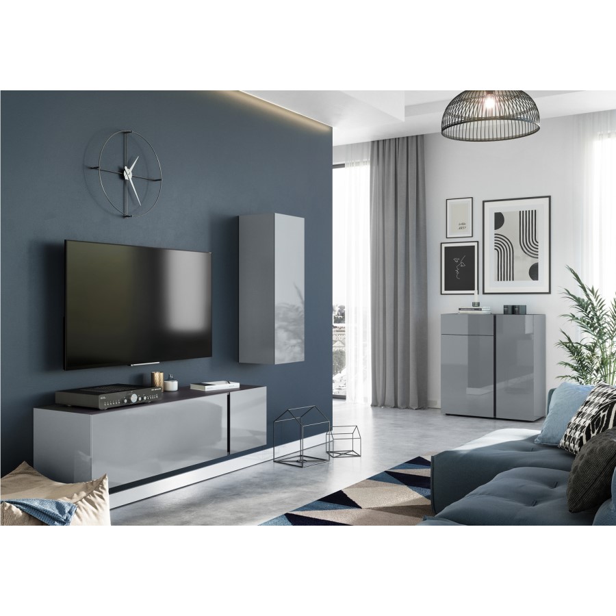 Grey Gloss TV Unit with Storage