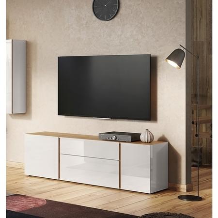 White High Gloss & Wood TV Unit