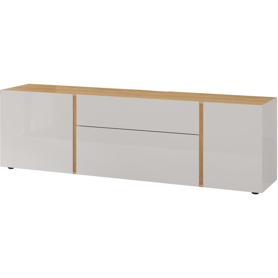 White High Gloss & Wood TV Unit