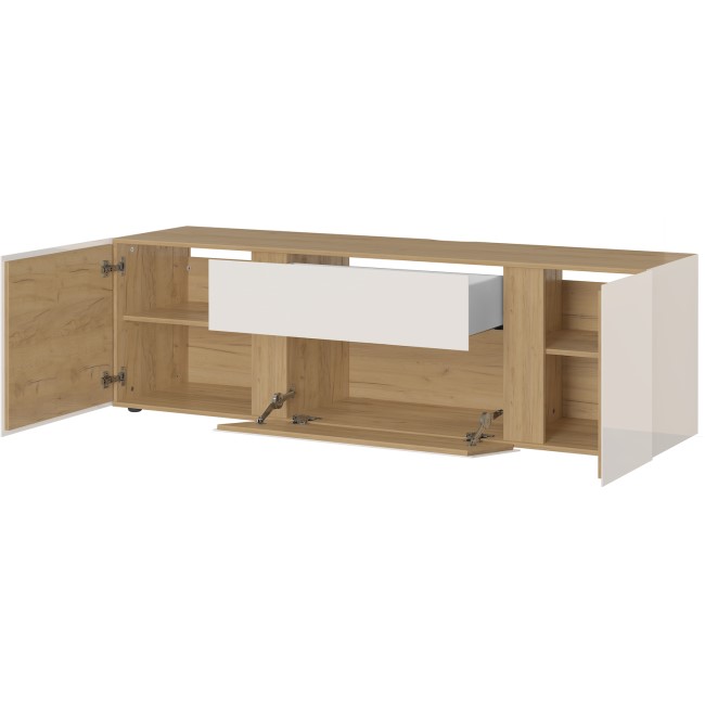 White High Gloss & Wood TV Unit