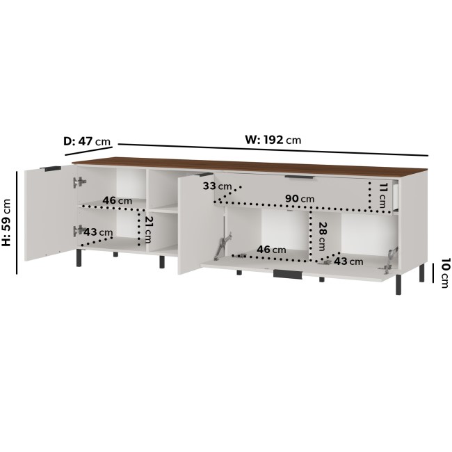 Cream TV Unit with Storage Cupboards - TV's up to 70" - California