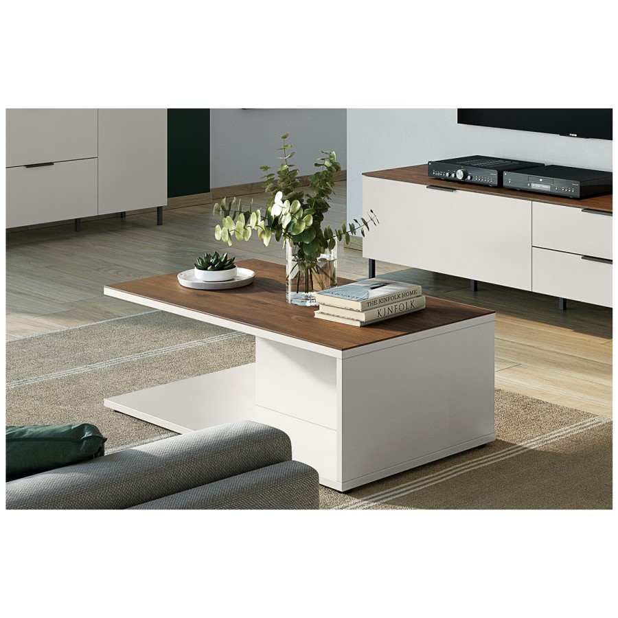 California White Gloss Coffee Table with Wood Top