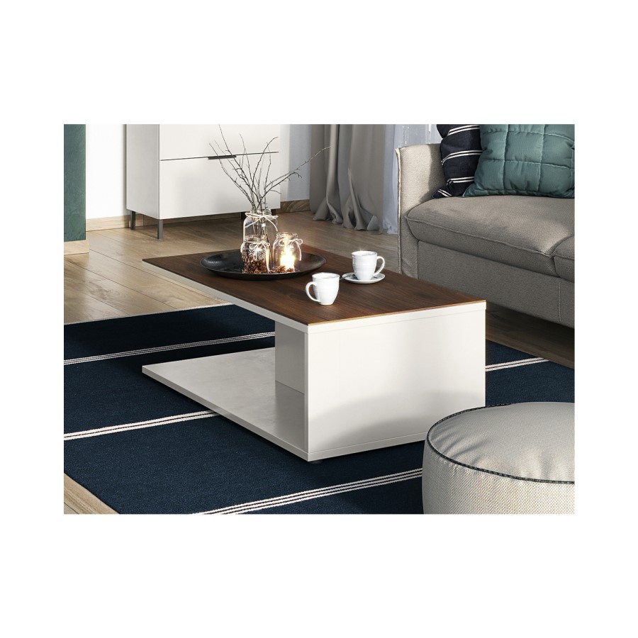 California White Gloss Coffee Table with Wood Top