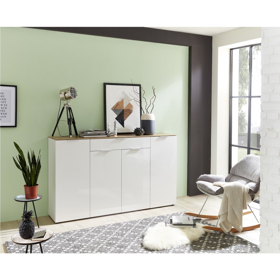 Extra Large 4 Door Sideboard - Cetano White & Wood