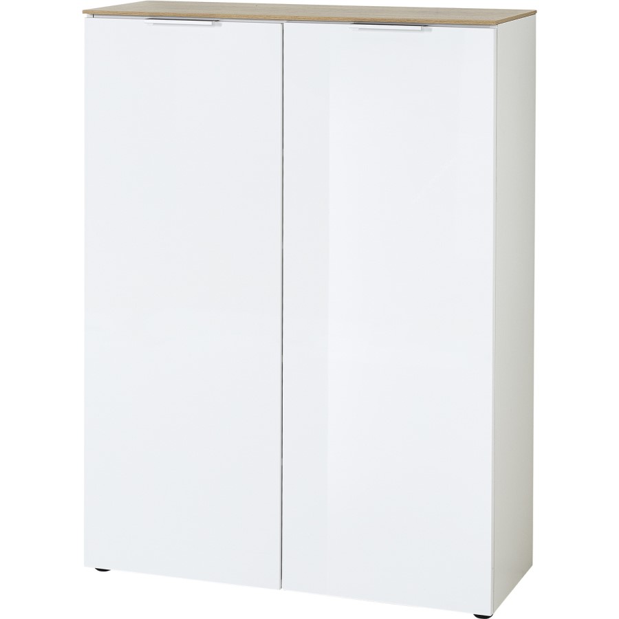 Cetano White Gloss Shoe Cabinet with Oak Top