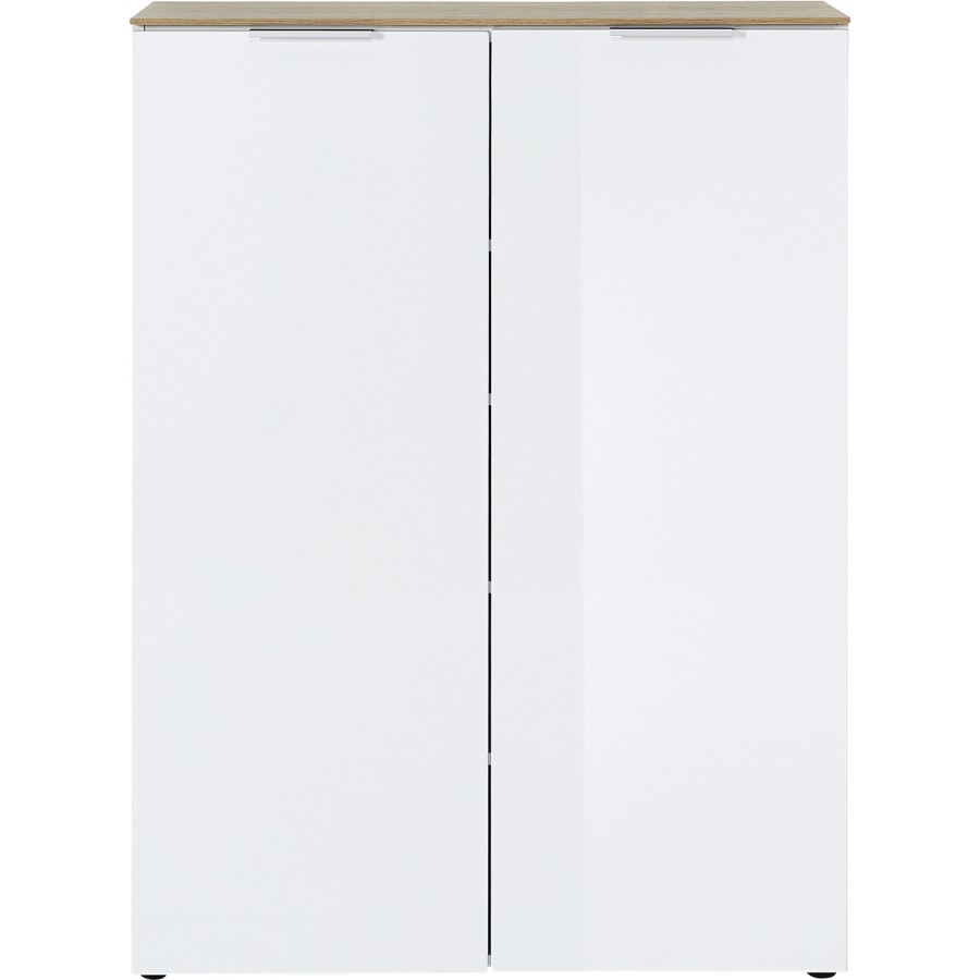 Cetano White Gloss Shoe Cabinet with Oak Top
