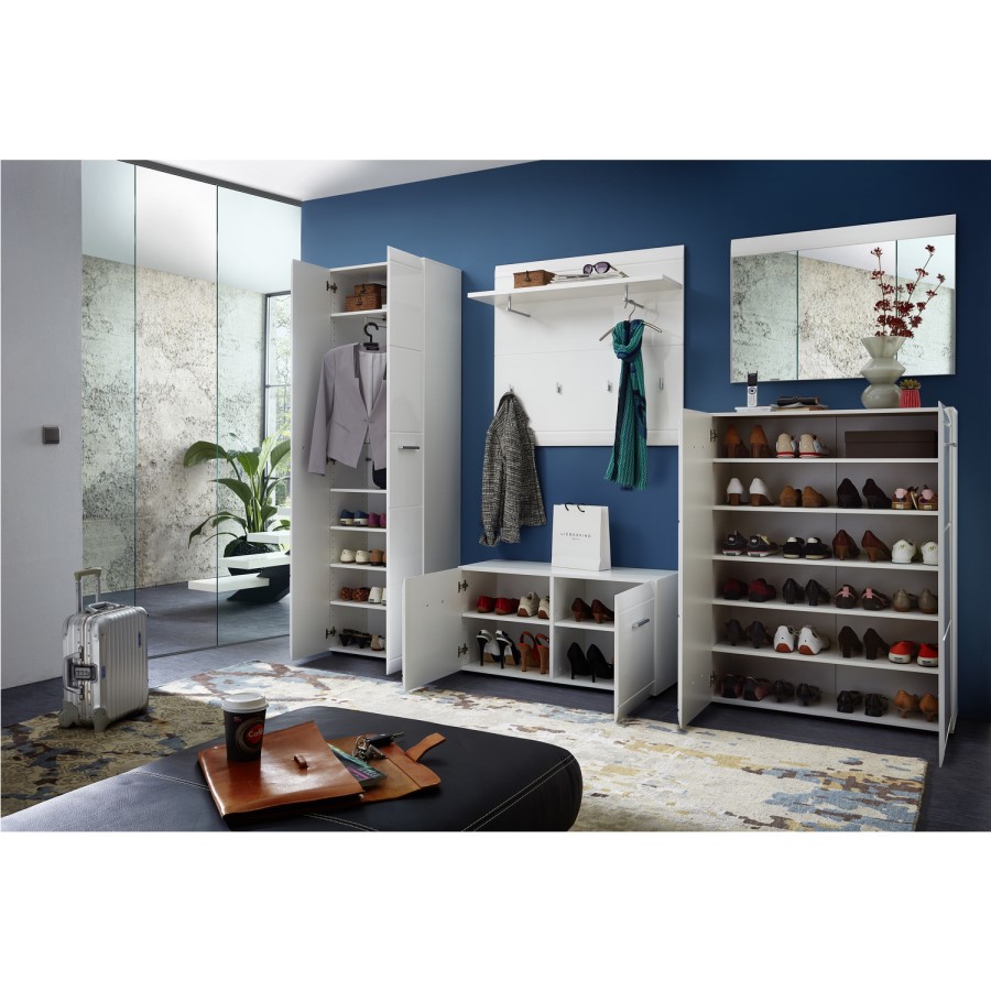 Adana White Shoe Bench with 4 Shelves