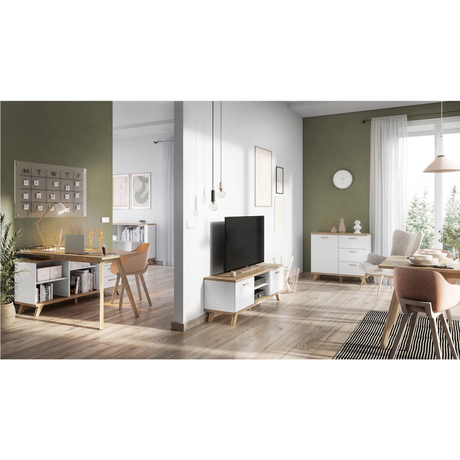 Osolo White & Wooden Small Sideboard