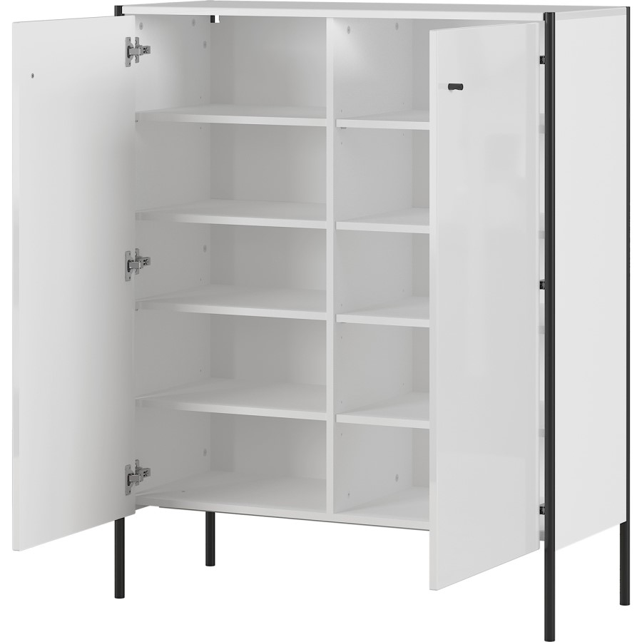 Parenzo White Gloss Shoe Cabinet with 10 Shelves