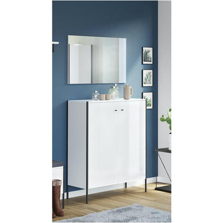 Parenzo White Gloss Shoe Cabinet with 10 Shelves