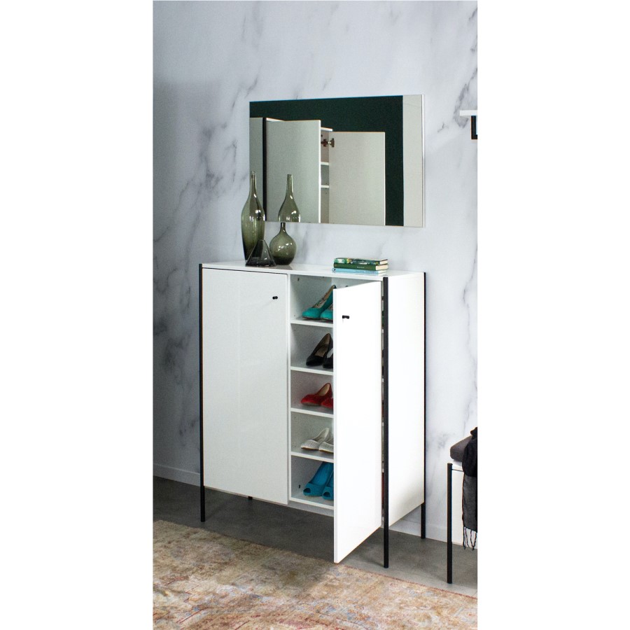 Parenzo White Gloss Shoe Cabinet with 10 Shelves