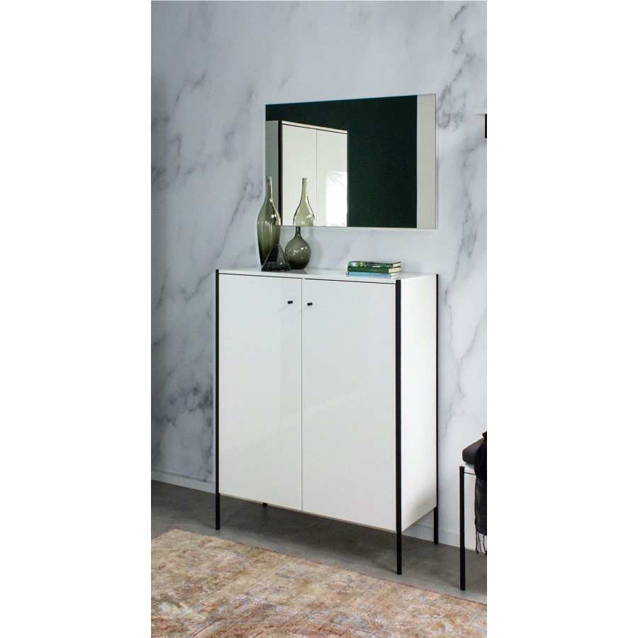 Parenzo White Gloss Shoe Cabinet with 10 Shelves