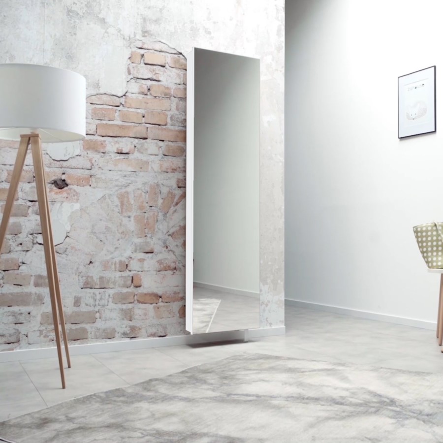 Rotary Long White Shoe Cabinet with Mirror