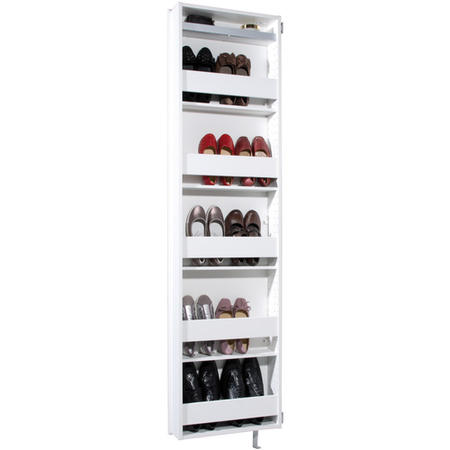 Rotary Long White Shoe Cabinet with Mirror