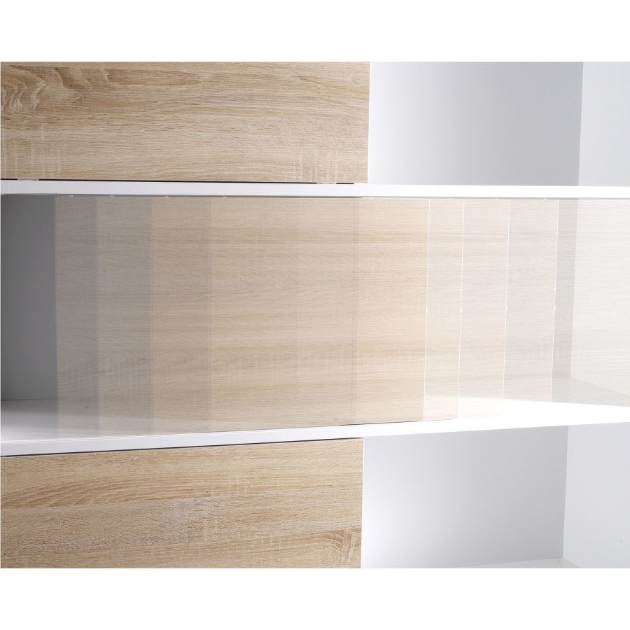White and Oak Large Display Cabinet with sliding Doors 