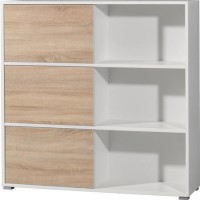 White and Oak Low Display Cabinet with sliding doors
