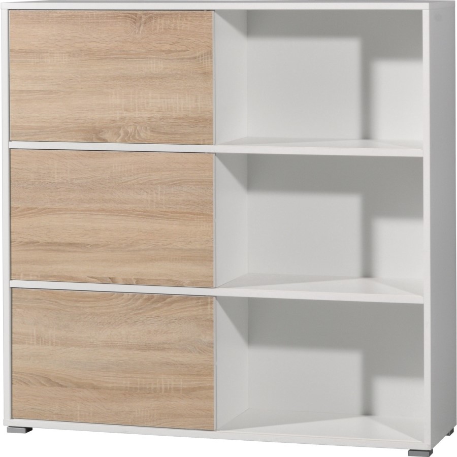 White and Oak Low Display Cabinet with sliding doors
