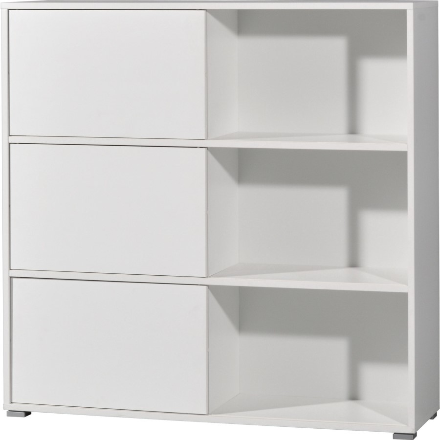 White and Oak Low Display Cabinet with sliding doors