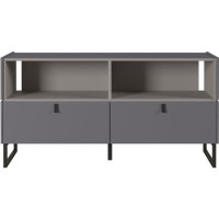 Mamiko Small Grey TV Unit with 2 Drawers & Open Shelves